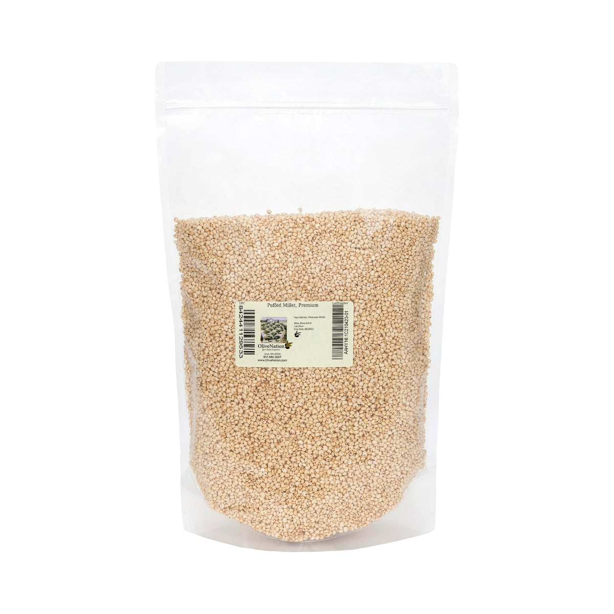 OliveNation Millet Puffs in a serving bowl, perfect crunchy gluten-free breakfast or snack.