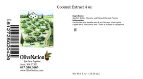 OliveNation Premium Coconut Extract pour demonstrates concentrated flavor ideal for smoothies and frostings.