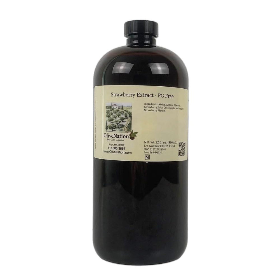 OLIVENATION Strawberry Extract 32 oz bottle for rich strawberry flavor in desserts