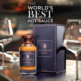 Oliveum hot sauce label detail emphasizing luxury craft and bold branding.