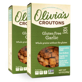 Olivia's Gluten Free Croutons crunchy garlic-soup topping adds flavorful crunch to bowls