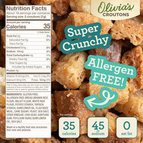 Olivia's Croutons add crunchy garlic on soup, boosting flavor without sogginess.