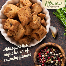 Olivia's Gluten Free Croutons crunchy-salad-topper enhances Caesar salads with crisp texture