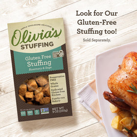 Olivia's croutons crunchy texture, ideal topping for fish or chicken.