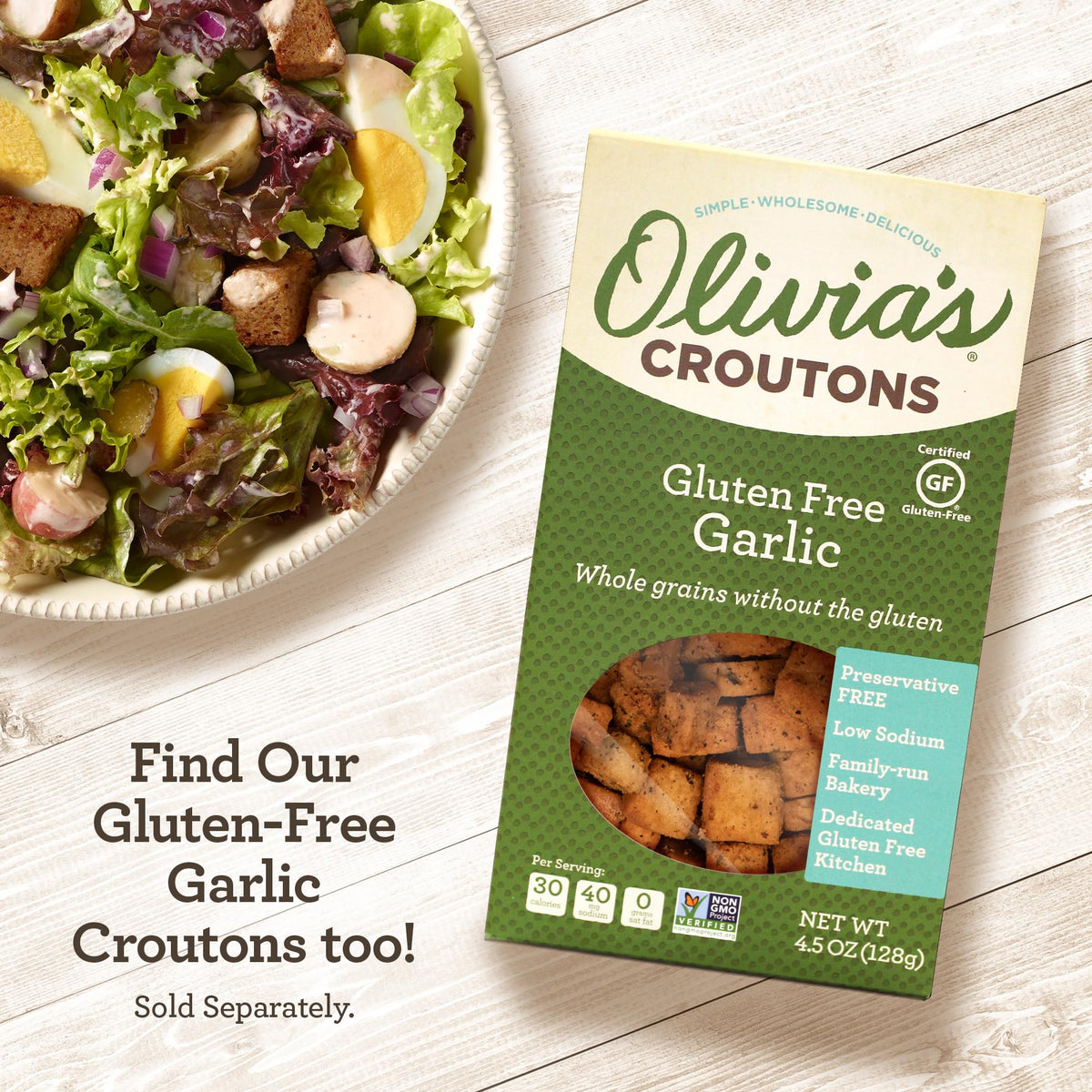 Olivia's Croutons gluten-free breadcrumb topping for parmesan chicken and casseroles.