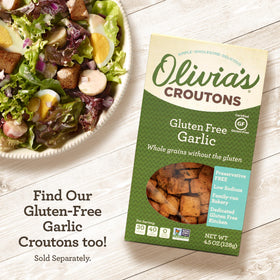 Olivia's Croutons gluten-free breadcrumb topping for parmesan chicken and casseroles.
