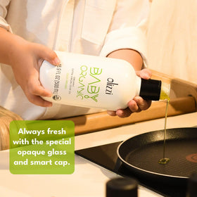 Glass Olizzi bottle on kitchen counter signaling gift-ready packaging