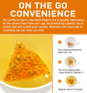 Olvvla brewed calendula tea steam suggesting relaxing evening ritual