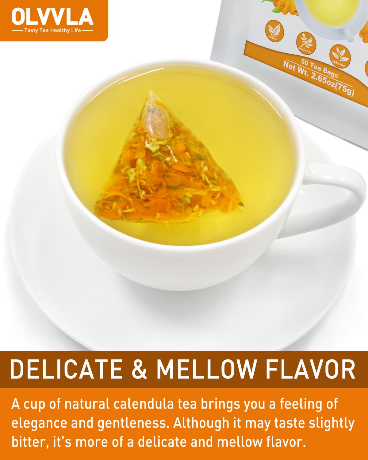 Olvvla resealable calendula tea bags maintain freshness and aroma