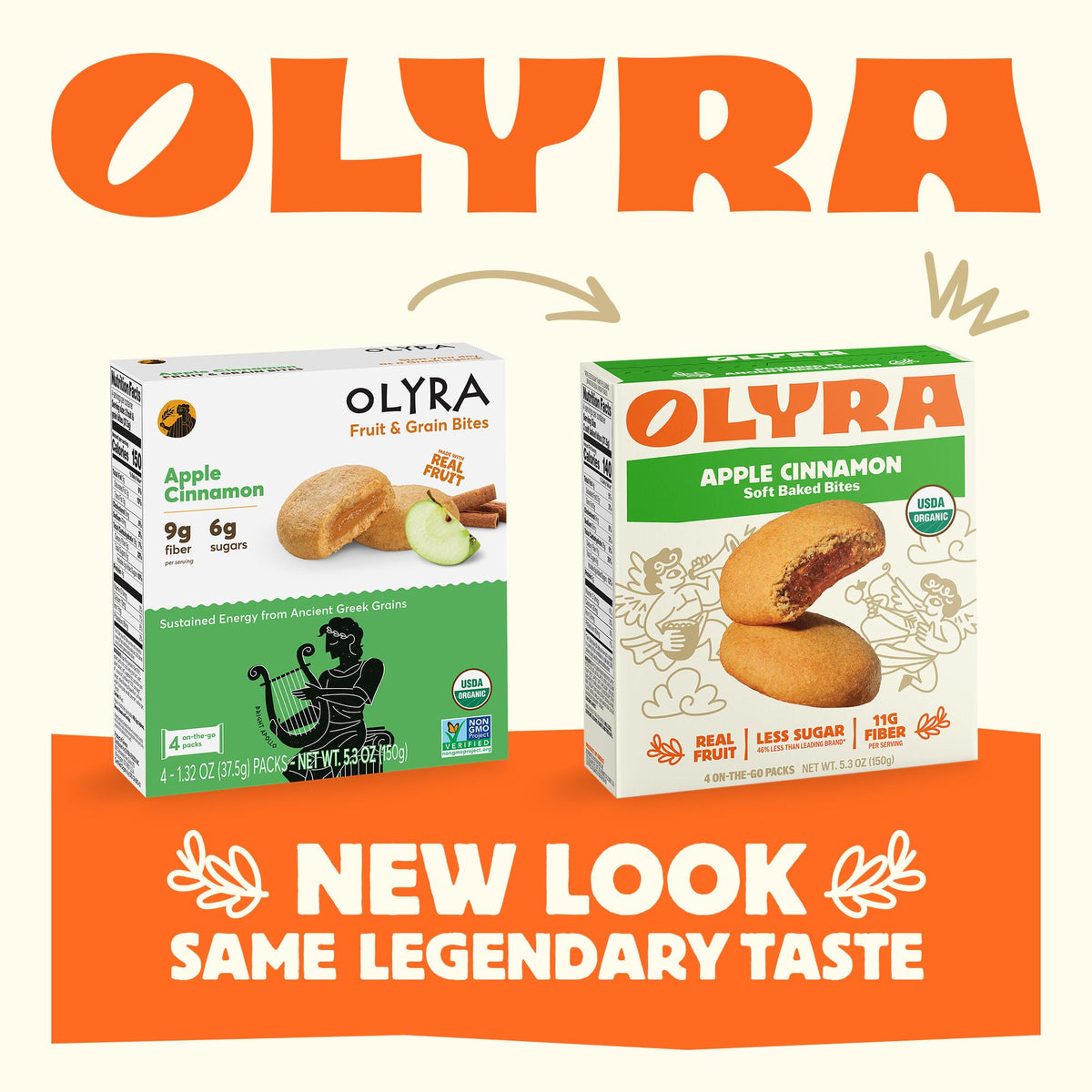 Olyra ancient grains vegan bar visual emphasizing high fiber and plant-based nutrition.