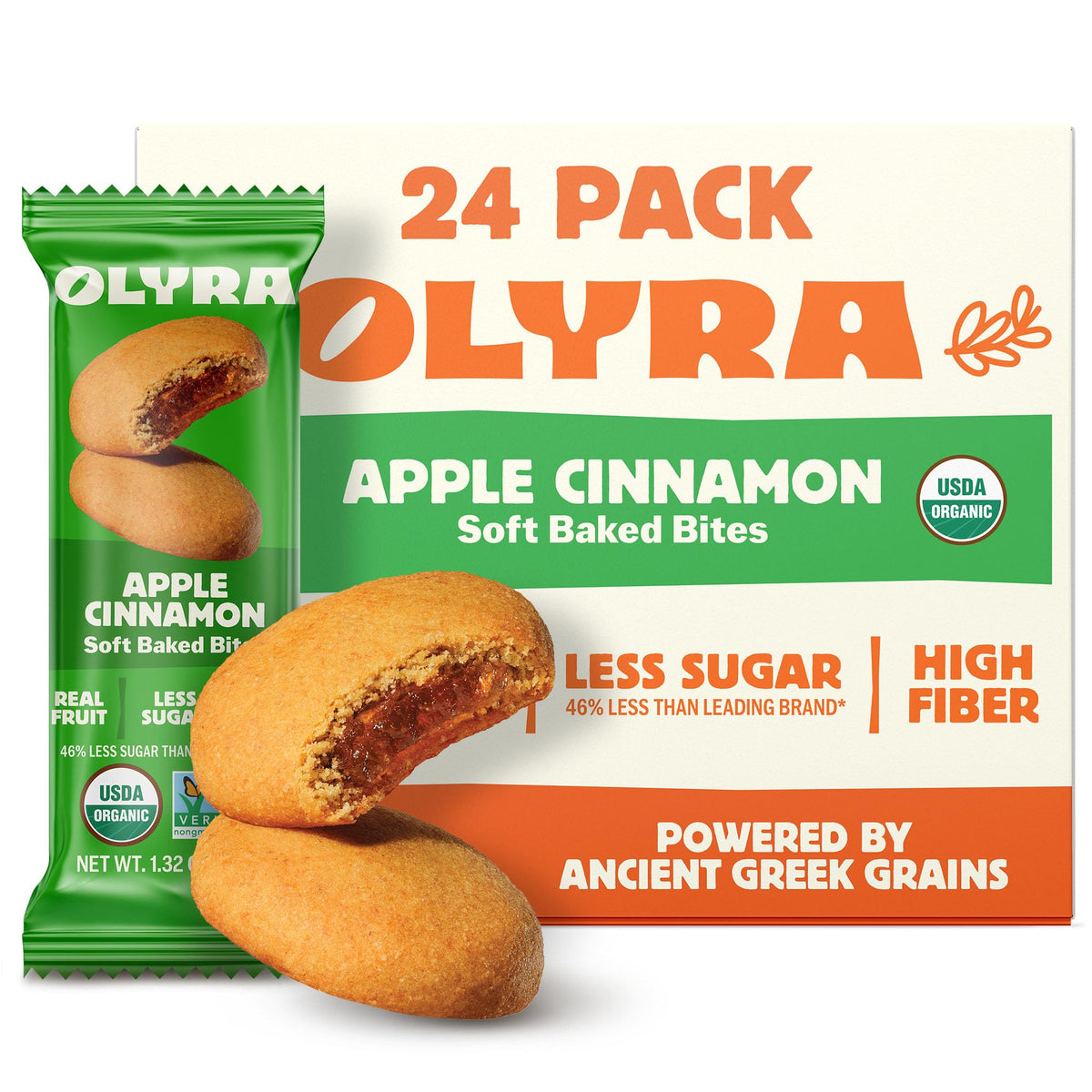 Olyra Apple Cinnamon Fruit Bar pack of 24 for on the go snacking.