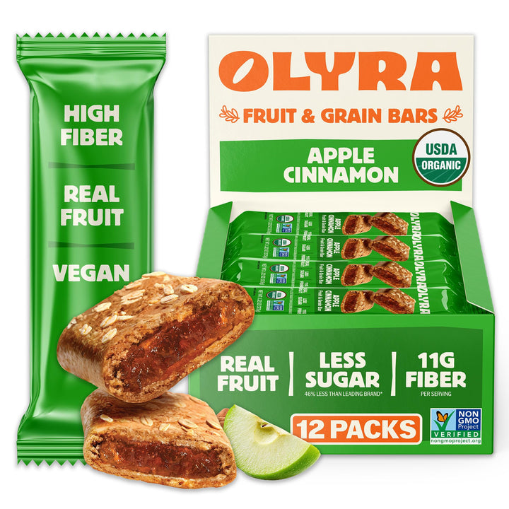 Olyra Apple Cinnamon Fruit Bar pack of 24 for on the go snacking.
