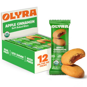 Olyra Apple and Cinnamon Fruit Bars pack, 12 bars, convenient healthy snack option.
