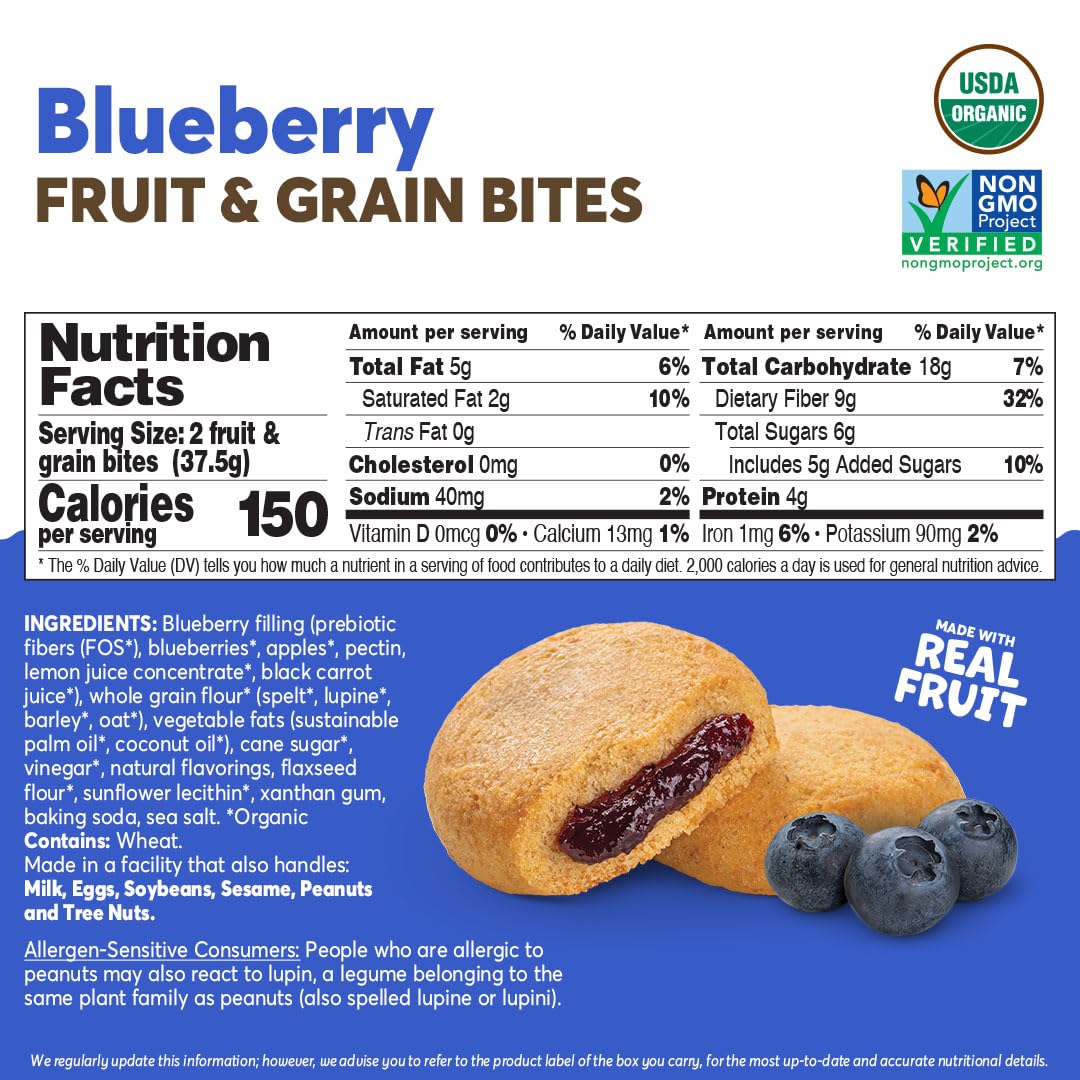 Olyra blueberry bar with prebiotic fiber, high-fiber snack.