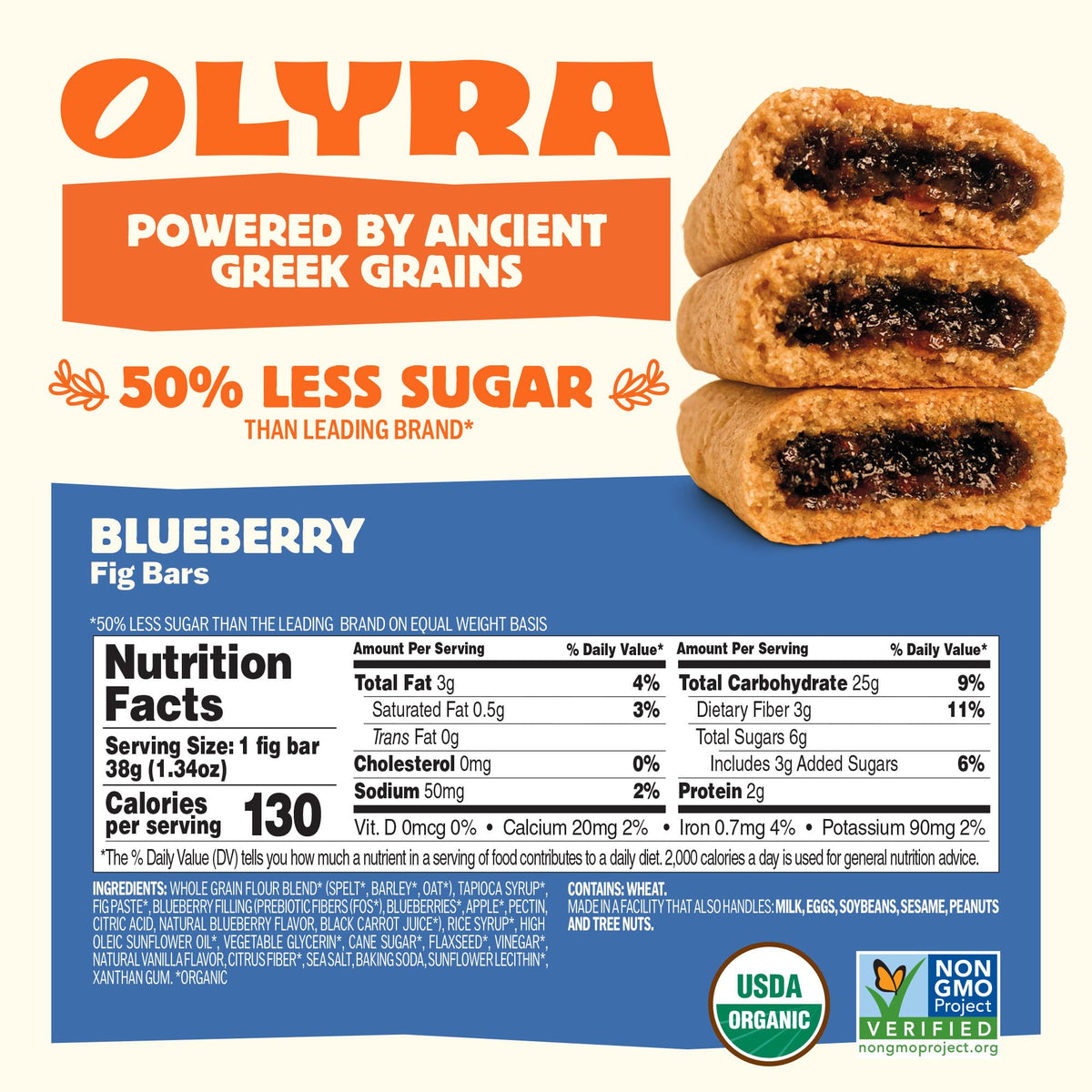 Close-up of Olyra Blueberry Fig Bars texture highlighting real fruit and grain chews