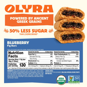 Close-up of Olyra Blueberry Fig Bars texture highlighting real fruit and grain chews