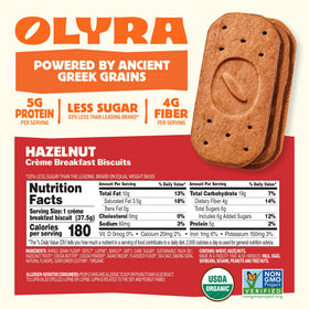 Close-up of Olyra biscuits highlighting rich hazelnut cocoa flavors.