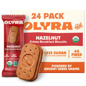 Olyra hazelnut cocoa sandwich breakfast biscuits pack for quick mornings.
