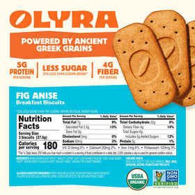 Olyra breakfast biscuit box packaging showing individual wraps