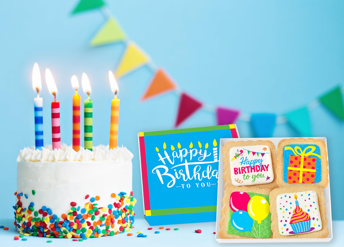 OMCookie 4-pack birthday cookies ideal for kids, teens, and adults.