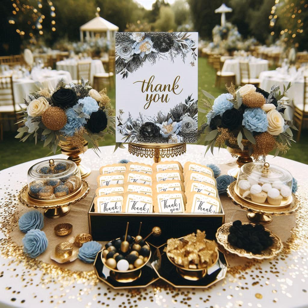 OMCookie basket stuffer cookies in gold-black for classy event decor