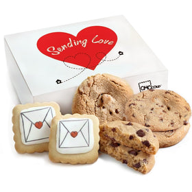 OMCookie care-package basket with large chocolate chip cookies, ideal for gifting.