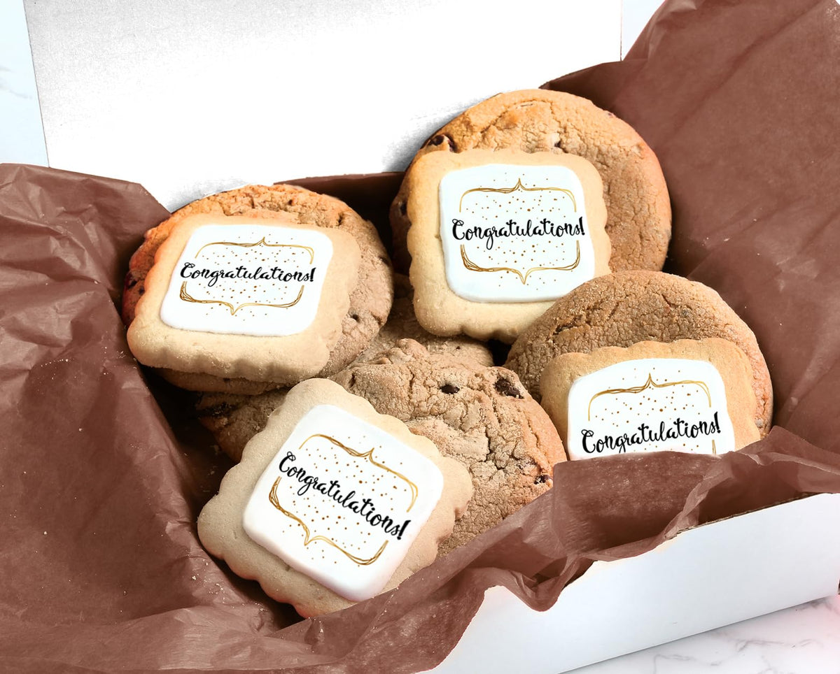 OMCookie Congrats Basket tin presentation elevates your gift.