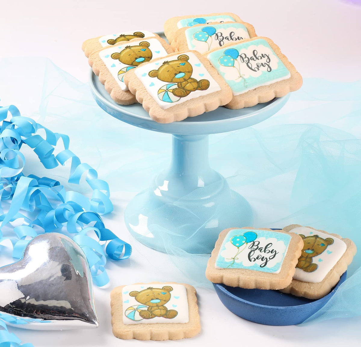 OMCookie edible ink printed sugar cookies as a dessert table centerpiece