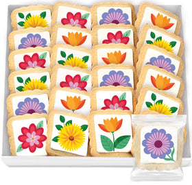 OMCookie flower cookies with sunflowers and daisies, individually wrapped for fresh party gifting.