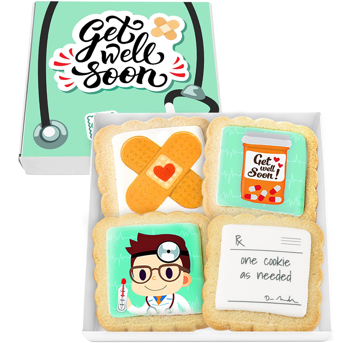 OMCookie Get Well Cookies Basket with edible ink designs for a thoughtful recovery treat.