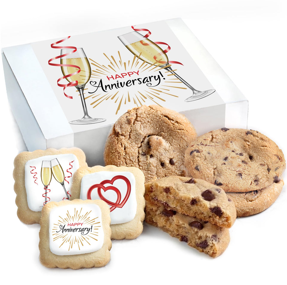 OMCookie Happy Anniversary tin with cookies and gift presentation.