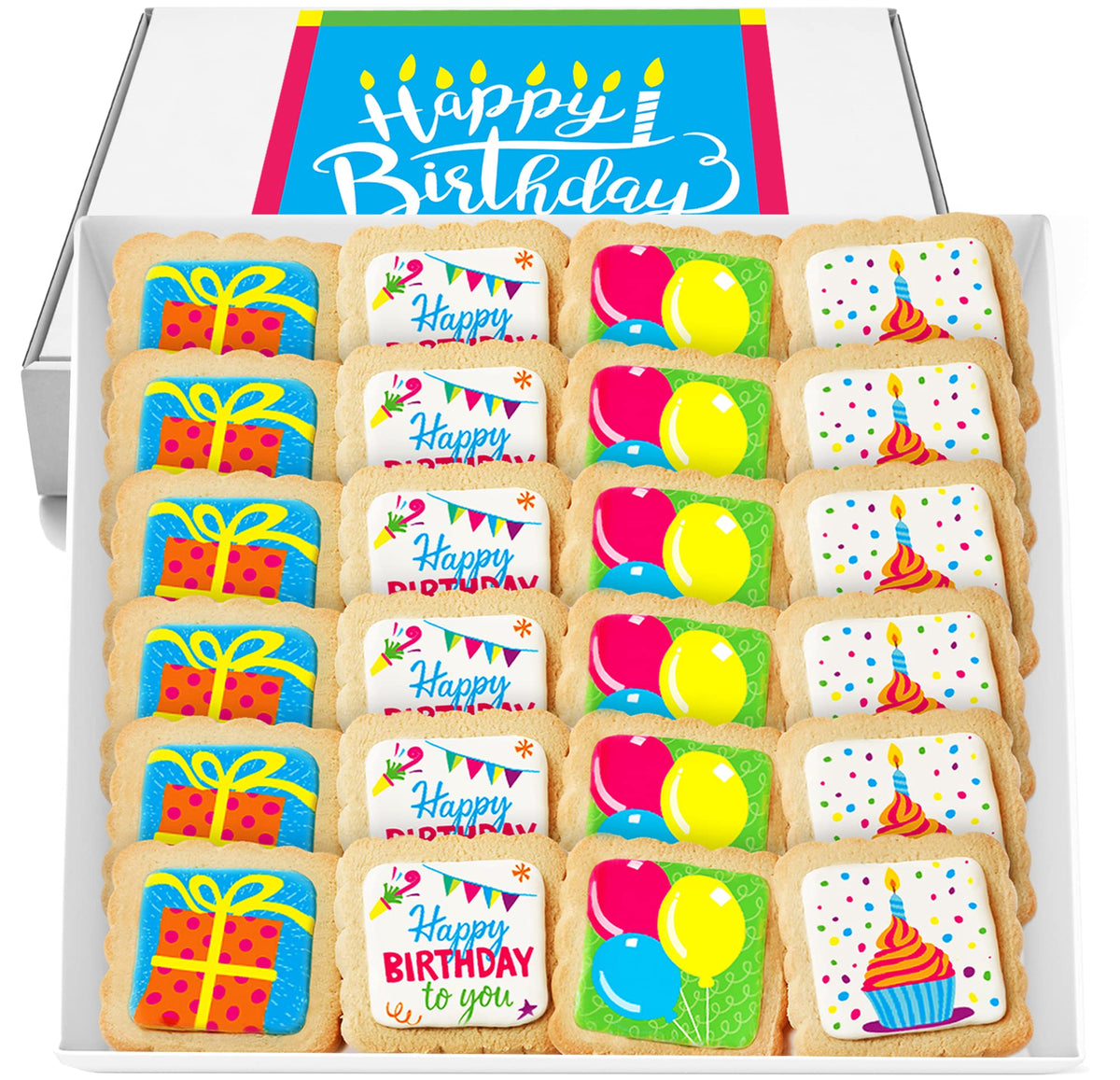 OMCookie Happy Birthday Cookies 24-pack, individually wrapped for easy party sharing