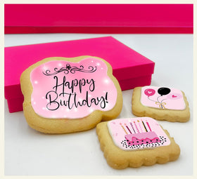 OMCookie Happy Birthday cookies with edible ink decorations for celebratory gifting.