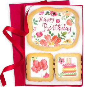 OMCookie Happy Birthday cookies with floral decor, ideal for celebrations.