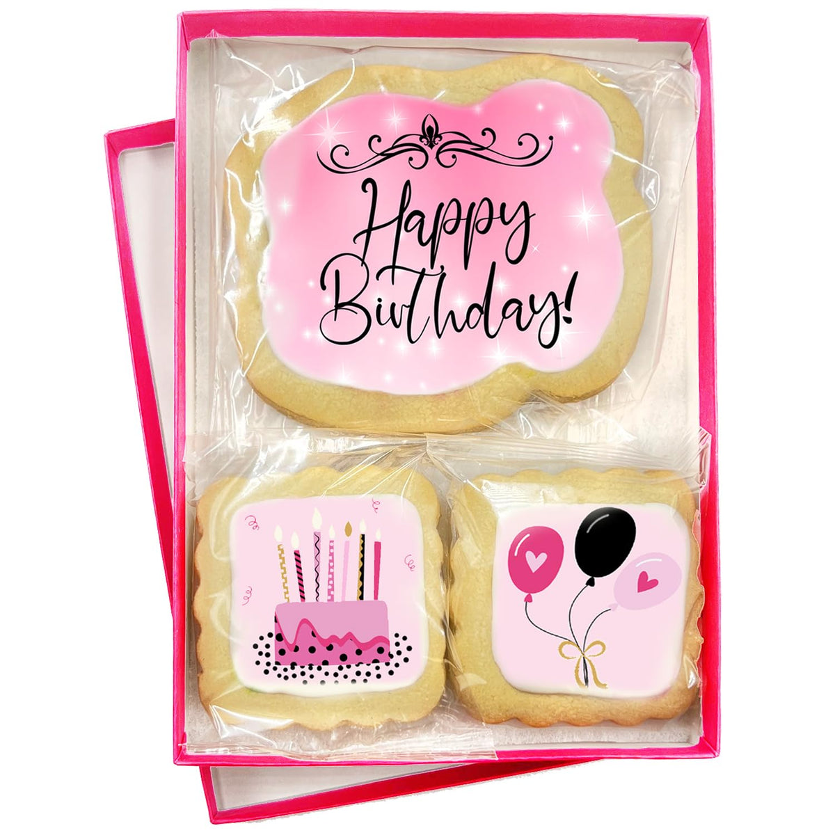 OMCookie Happy Birthday cookies packaged with bubble wrap for safe delivery.