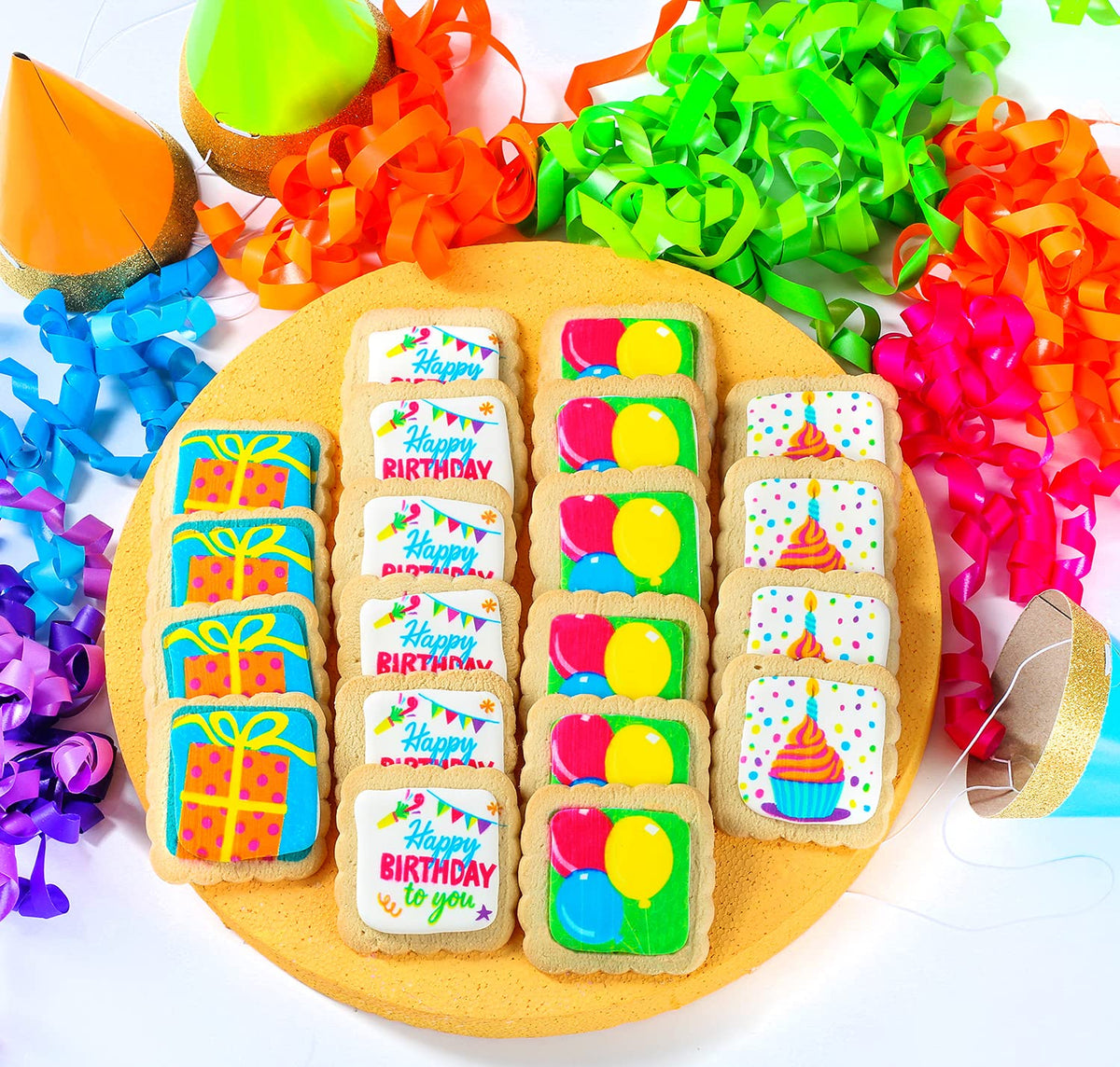 OMCookie Happy Birthday Cookies individually wrapped to preserve freshness for parties and school lunches.