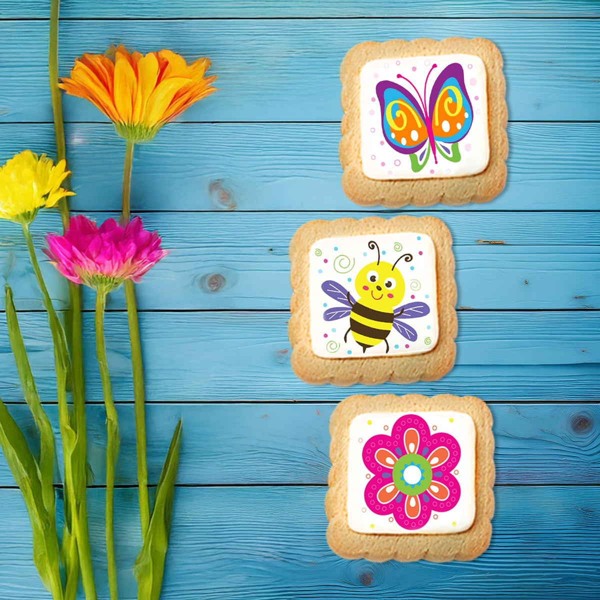 OMCookie spring-themed cookies ideal for Easter baskets and gifts.