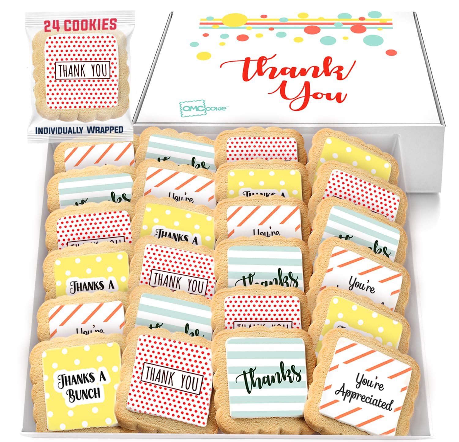 OMCookie Thank You Cookies 24-pack in packaging, ideal for gifting