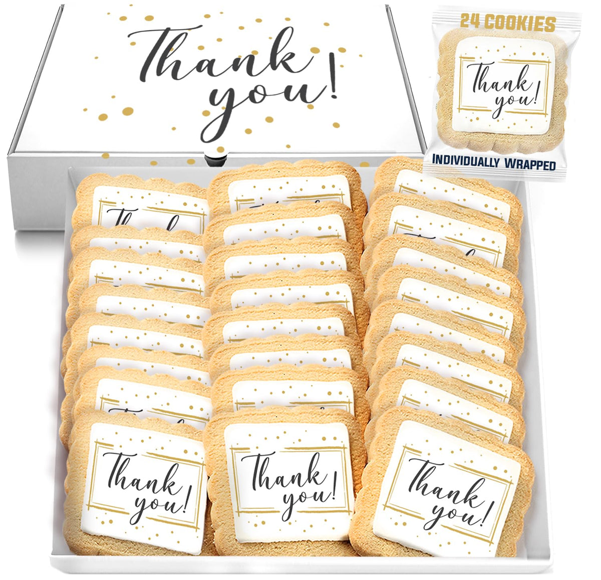 OMCookie gold-black thank you cookies with edible ink for elegant corporate gifts
