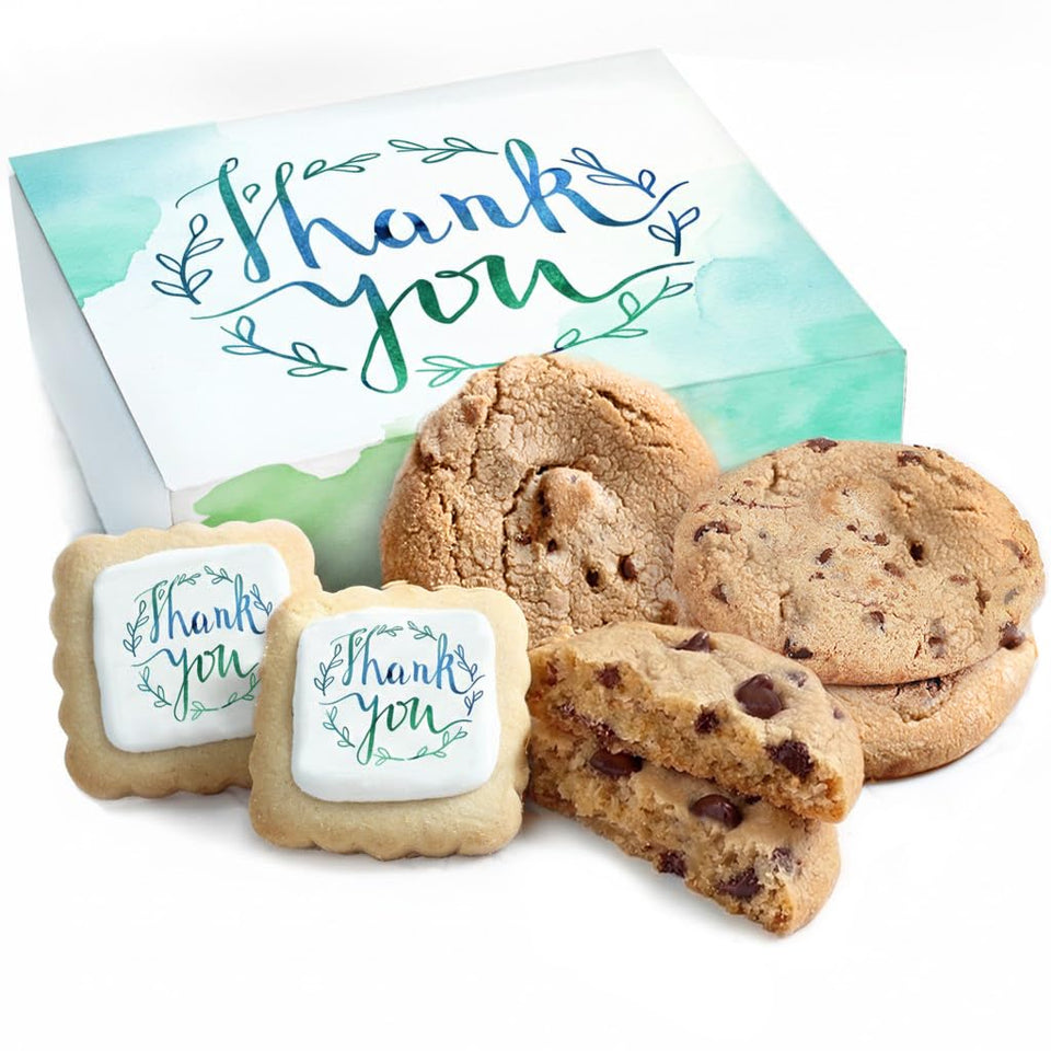 OMCookie Thank You gift basket with large chocolate chip cookies, ideal for employee appreciation