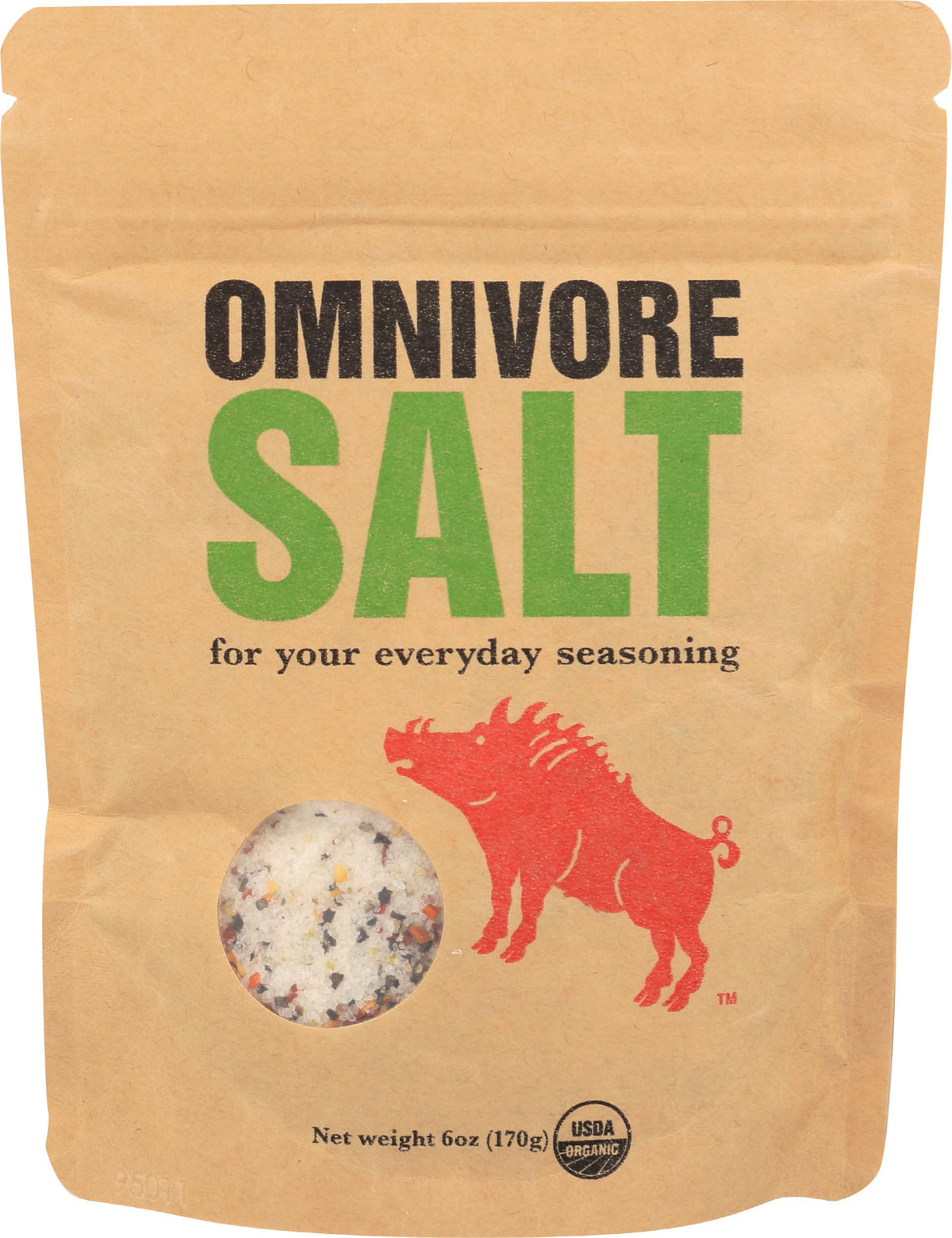 Omnivore Salt bottle on counter boosts flavor for meats and vegetables.