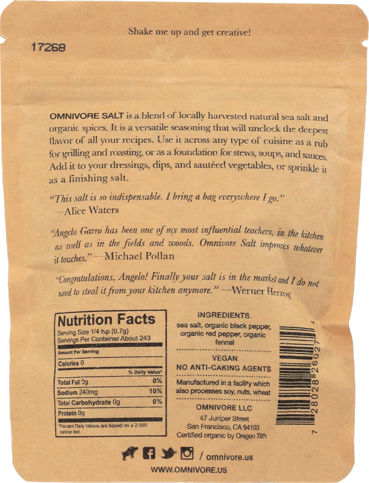 Omnivore Salt close-up shows organic spices with pure sea salt.