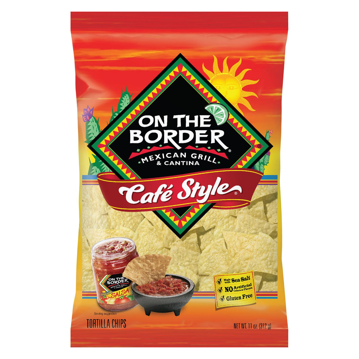 On The Border cafe style tortilla chips pack of 3, ideal for entertaining.
