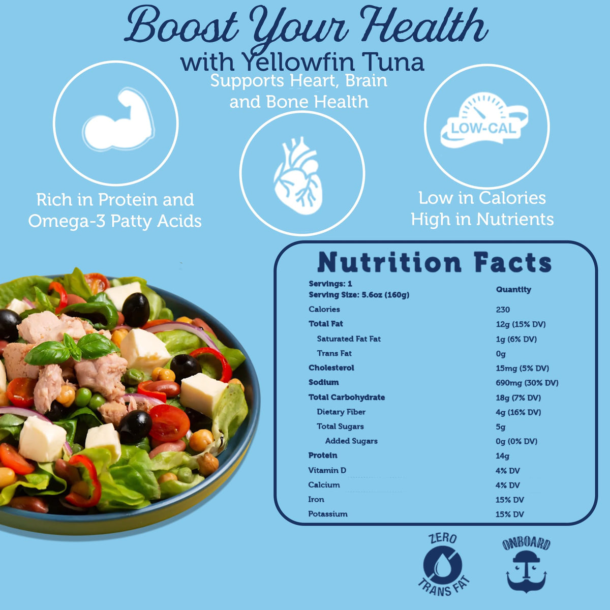 Onboard Italian tuna salad with olive oil and basil, vibrant Mediterranean flavors.