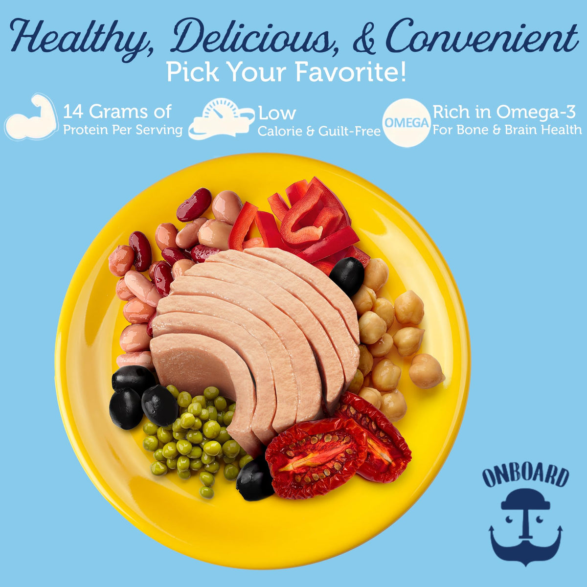 Onboard Mediterranean-flavored tuna salad, olive oil and sun-dried tomatoes shown.
