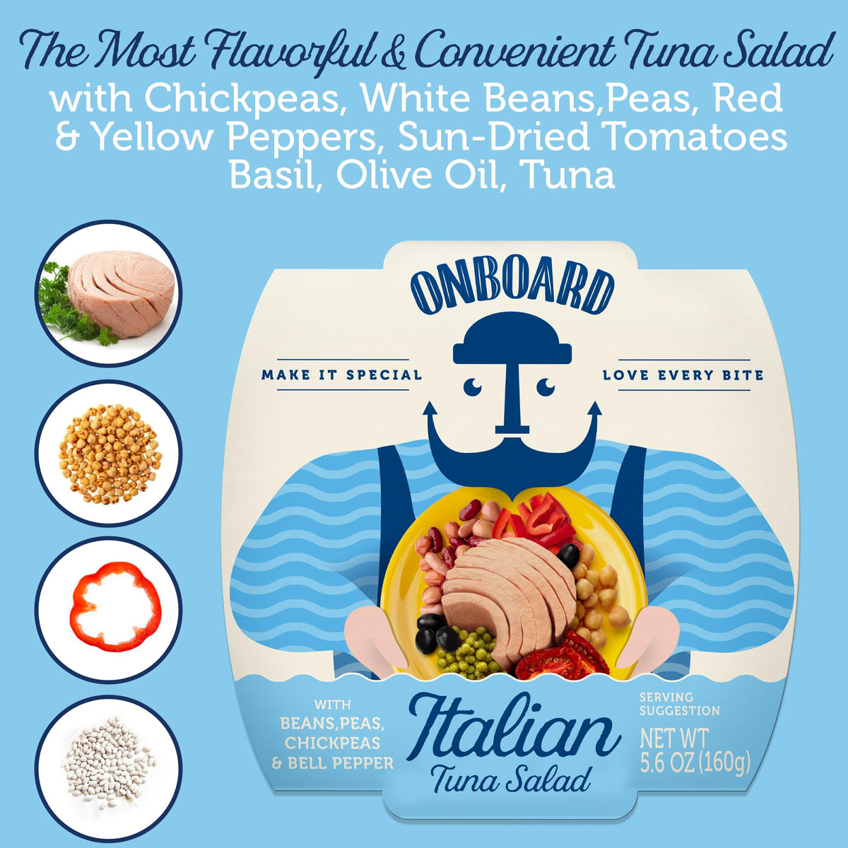 Onboard tuna salad packet beside lettuce for quick lunch option.