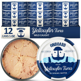 ONBOARD Yellowfin Tuna in Spring Water, 12-pack cans ideal for quick protein-packed lunches