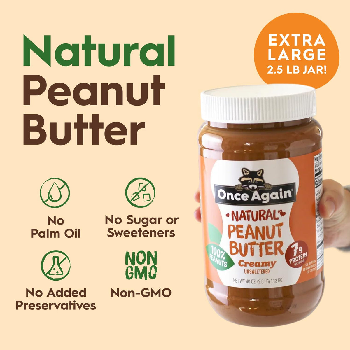 Once Again 2-5 pound jar packaging image emphasizes value for families and bulk recipes