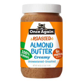 Once Again almond butter jar closeup, single-ingredient quality ideal for smoothies
