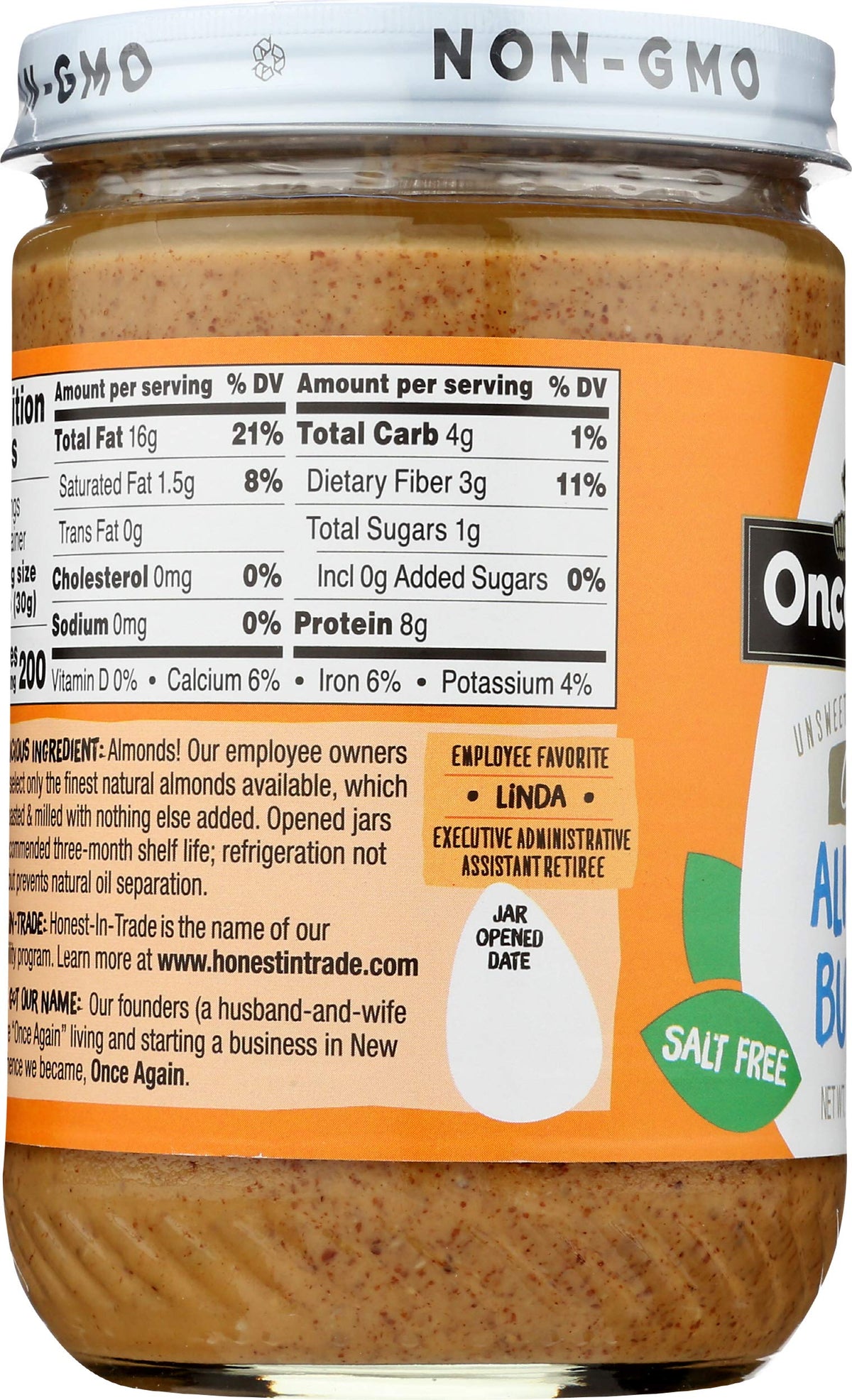 Once Again Almond Butter Kosher-Certified seal signals dietary compatibility.